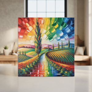 Italian Landscape Rainbow Art – Vibrant Tuscany Fields & Cypress Trees