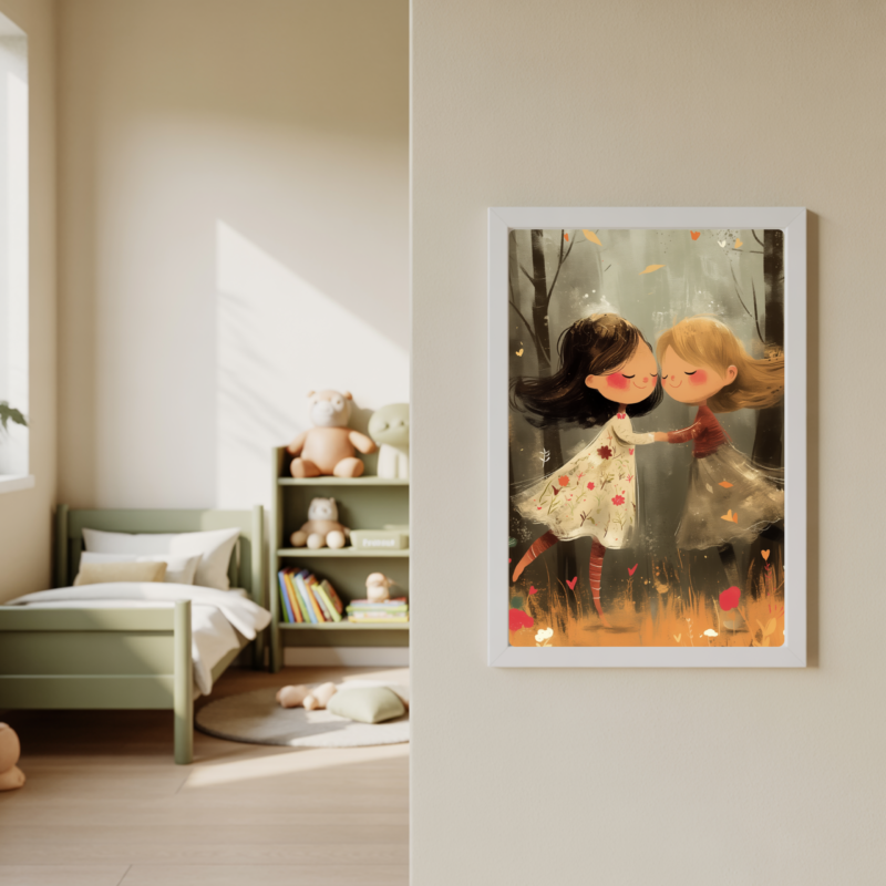 Two Girls Wall Art - Childrens Room, Kids Room A4 Size