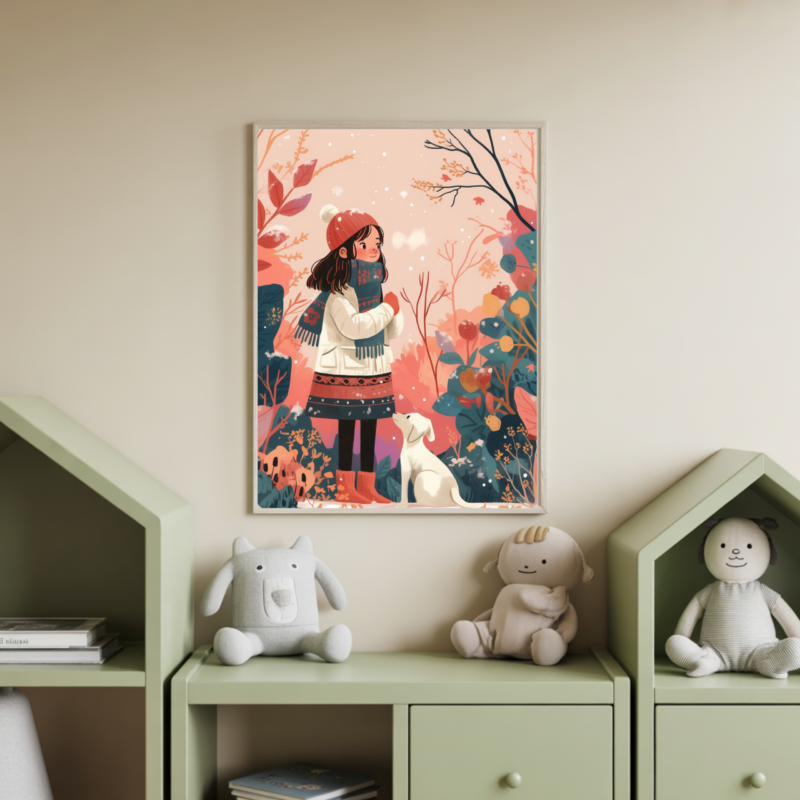 Girl And Dog A4 Wall Art | Childrens Room, Nursery