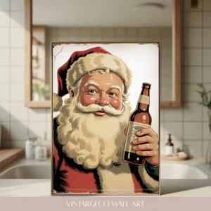 Funny Father Christmas Bathroom Print, Printable Santa With A Beer
