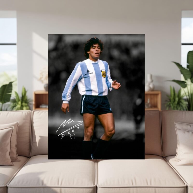 Diego Maradona Poster, Signed Football Legend Print, Argentina Soccer Gift