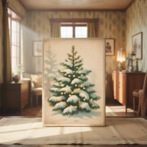 Vintage Christmas Tree Wall Art, Rustic Holiday Xmas Print