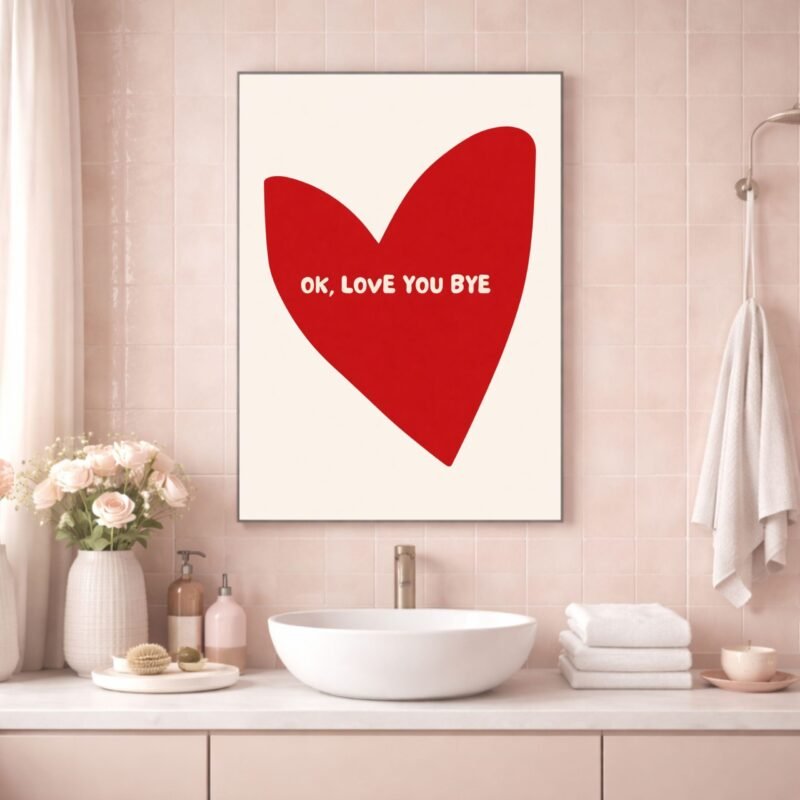 OK Love You Bye - Red Love Heart Wall Art - Digital Download