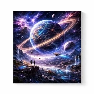 Amazing space wall art galaxy canvas print with vibrant cosmic planet design