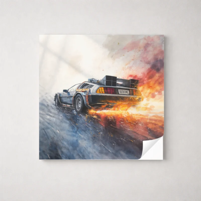 Back To The Future Time Machine Print – Fiery Retro Car Wall Art