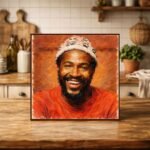 Marvin Gaye portrait wall art in thick oil pastel style with expressive textured brush strokes