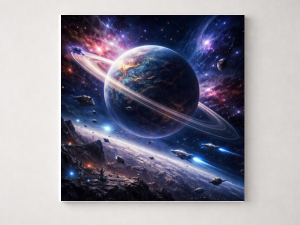 Space Wall Art – Ringed Planet Galaxy Square Canvas