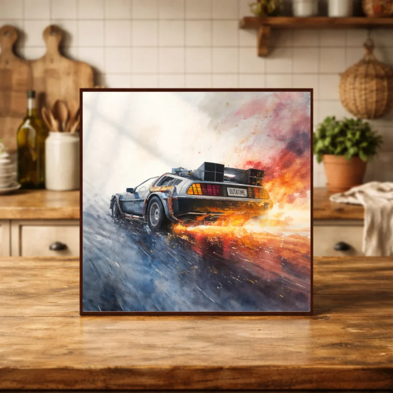 Back To The Future Time Machine Print – Fiery Retro Car Wall Art