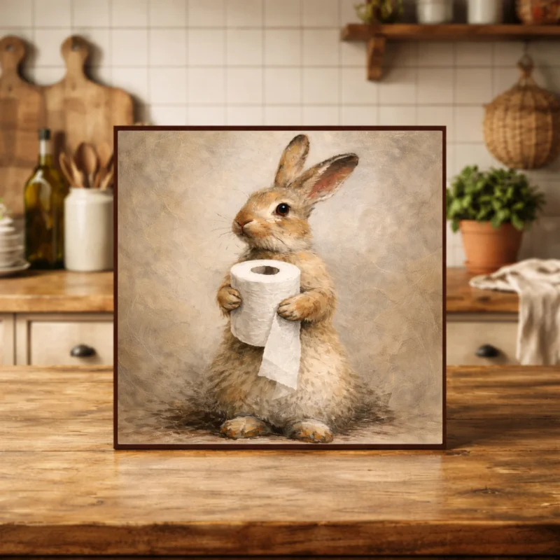 Bathroom Easter Wall Art | Vintage Bunny Toilet Roll Print