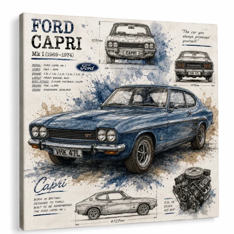 Ford Capri Wall Art Detailed Classic Car Designs