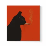 Black Cat Smoking a Cigarette Vintage Poster Art