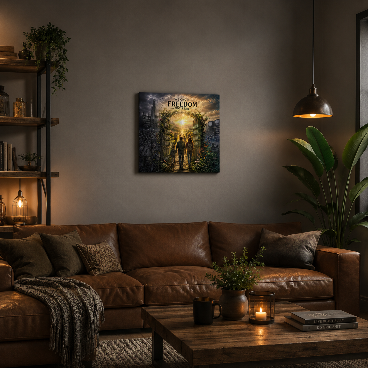 Covid canvas wall art displayed on a modern living room wall as a powerful inspirational statement piece