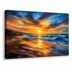 Sunset seascape canvas wall art displayed on a modern wall in a luxury home interior