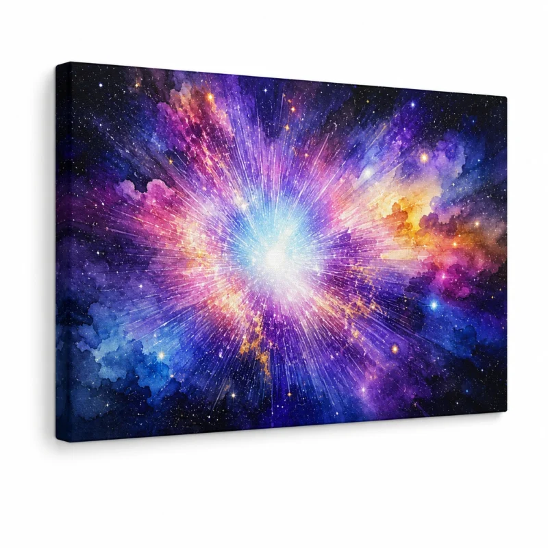 Big Bang wall art with a purple and blue cosmic explosion