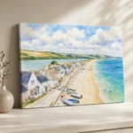 Devon seaside beach wall art in a light watercolour coastal style