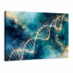DNA wall art with an abstract teal and gold double helix design