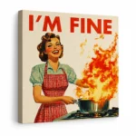Funny kitchen canvas wall art displayed on a modern kitchen wall with vintage retro style
